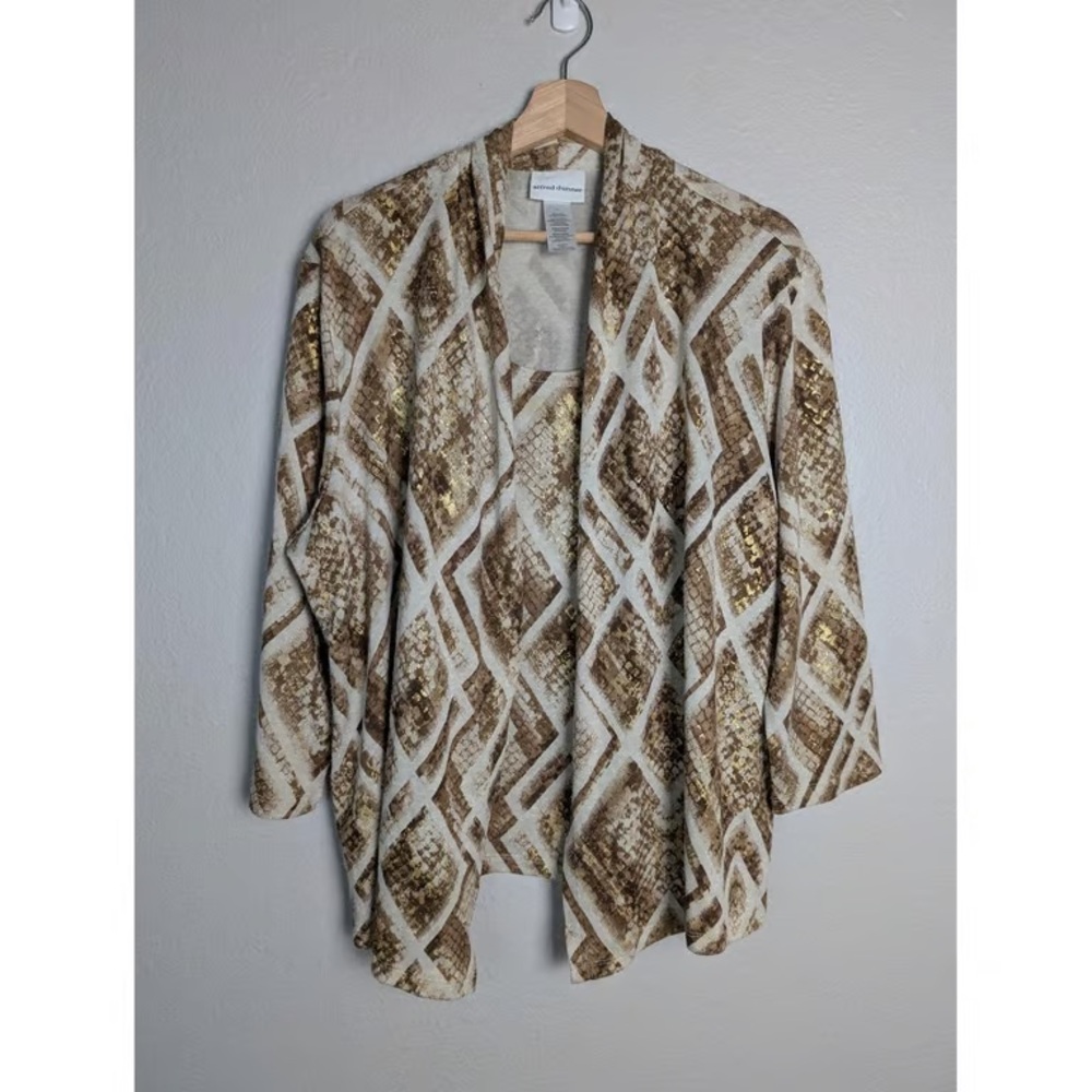 Alfred Dunner Brown and Gold Geometric Cardigan